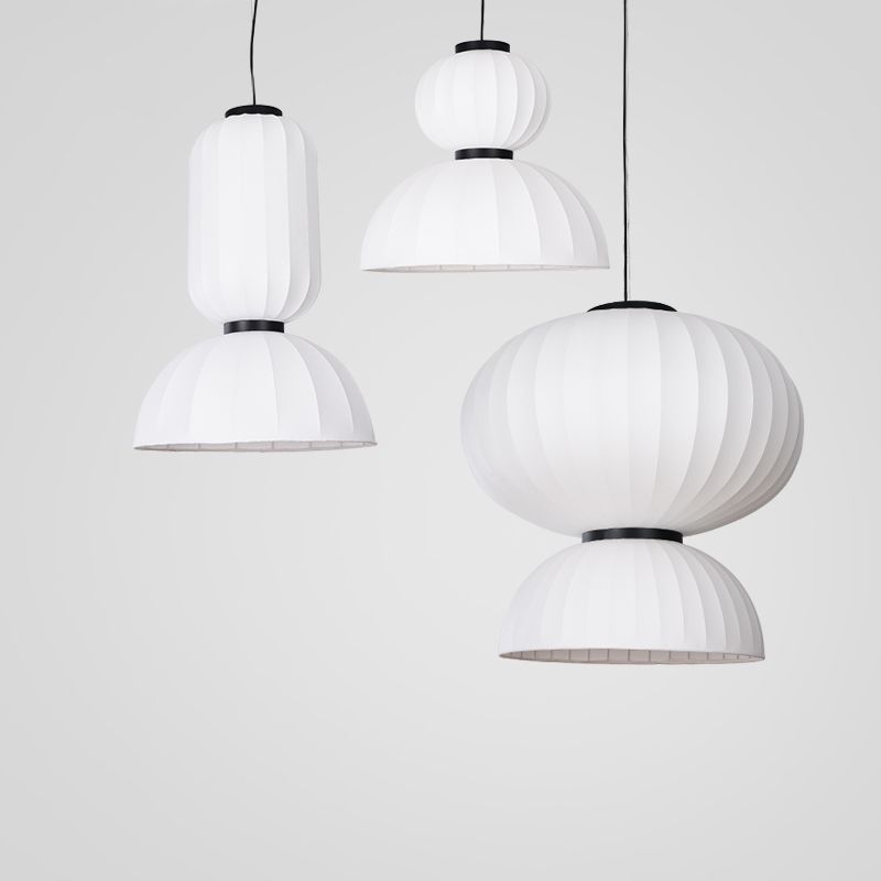 White Geometric Silk Pendant Light Nordic Modern Down Lighting for Living Room