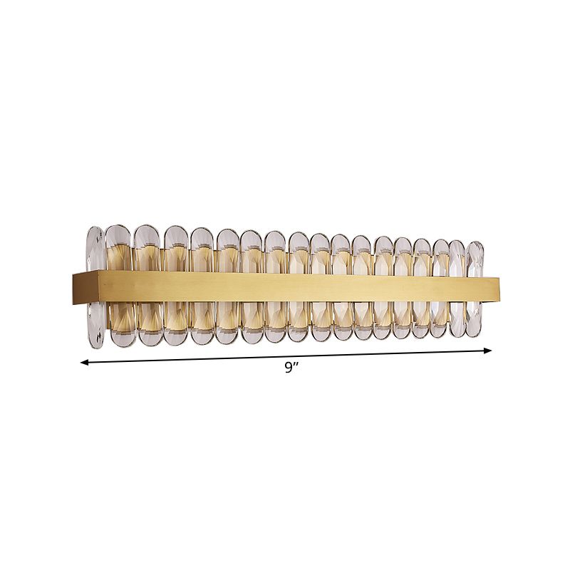 Gold Linear Wall Lighting Idea Contemporary Clear Oval-Cut Crystals LED Bathroom Wall Sconce Lamp