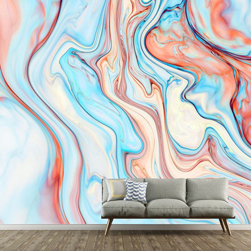 Modern Art Water Drawing Mural Orange-Blue Water Resistant Wall Decor for Bedroom