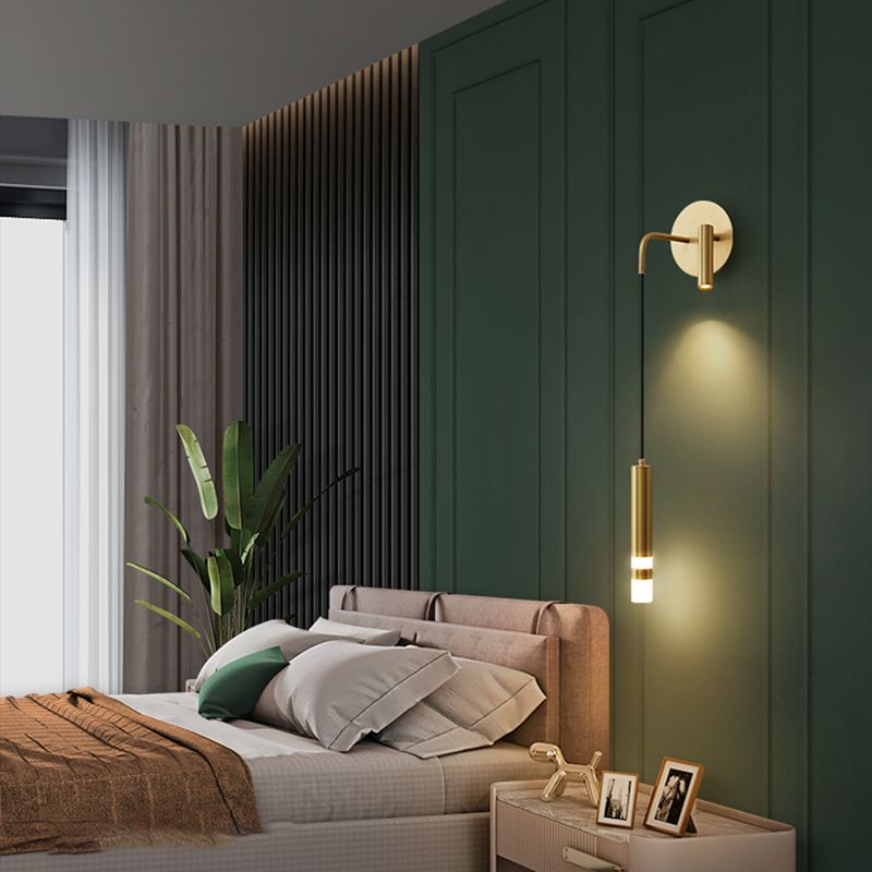 Iluminación de pared de cilindro de metal estilo contemporáneo 2 luces de luz de luz lámpara de pared