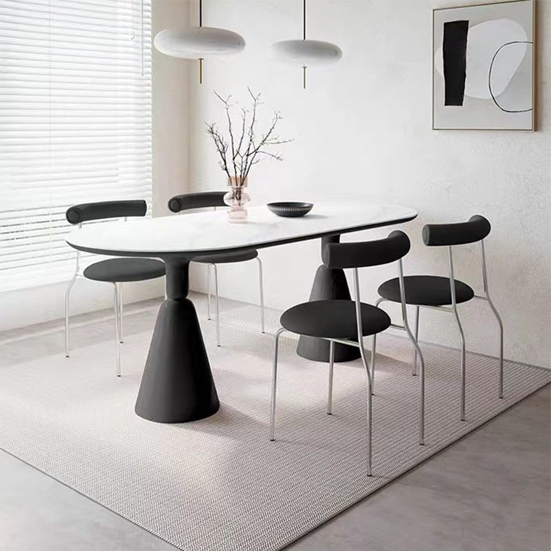 Modern Stone Ellipse Dining Table with Double Pedestal Base Table for Dining Room