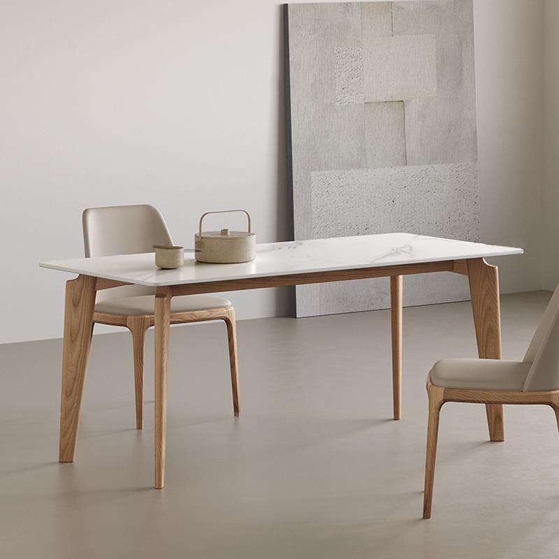 Medieval Rectangle Dining Table Sintered Stone Table with Wooden Legs