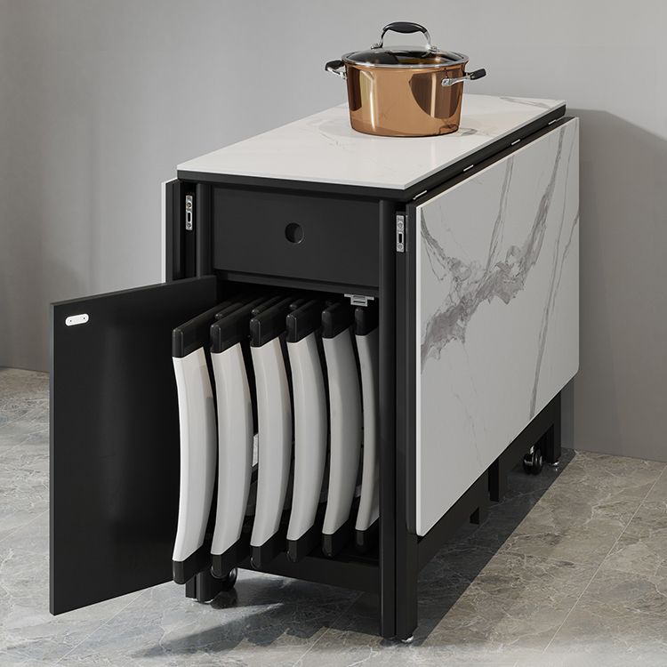 Mesa de comedor de piedra sinterizada de estilo contemporáneo con hoja blanca y base de caballete