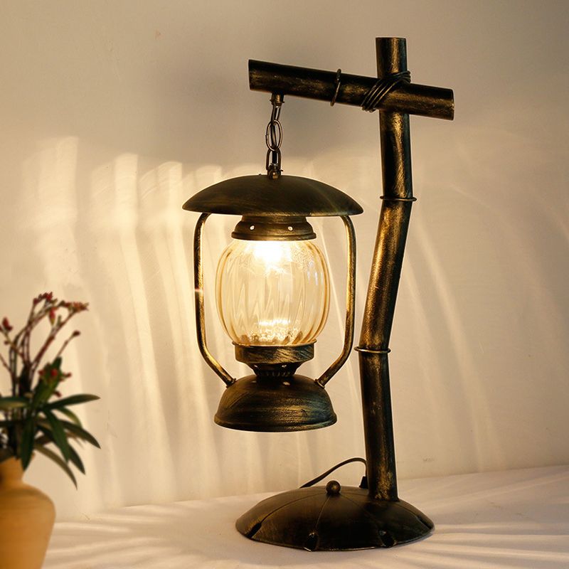 Kerosene Bedroom Desk Light Factory Clear Glass 1 Light Brass Finish Table Lighting with Metal Angled Arm