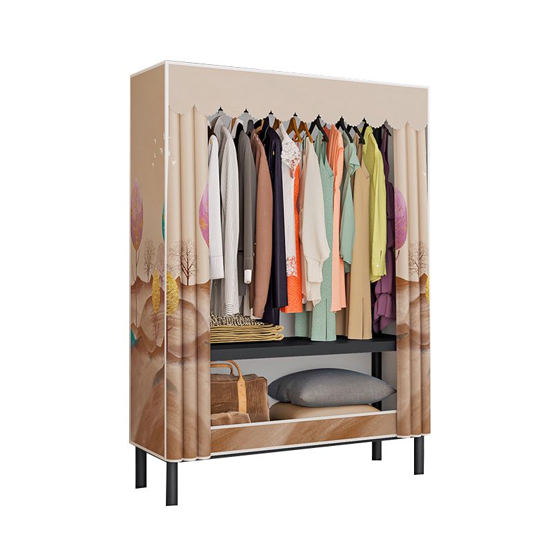Contemporary Style Wardrobe Cabinet Steel Frame Wardrobe with Clothing Rod