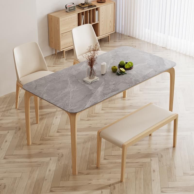 Mid-Century Dining Table with Ash Wood Frame White Stone Top Table for Home