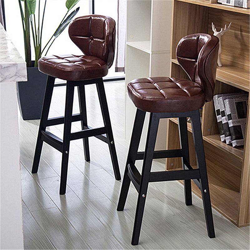 Modern Armless Backrest Counter Stool Wood Study Bar Stool with Leather Cushion and Pedal