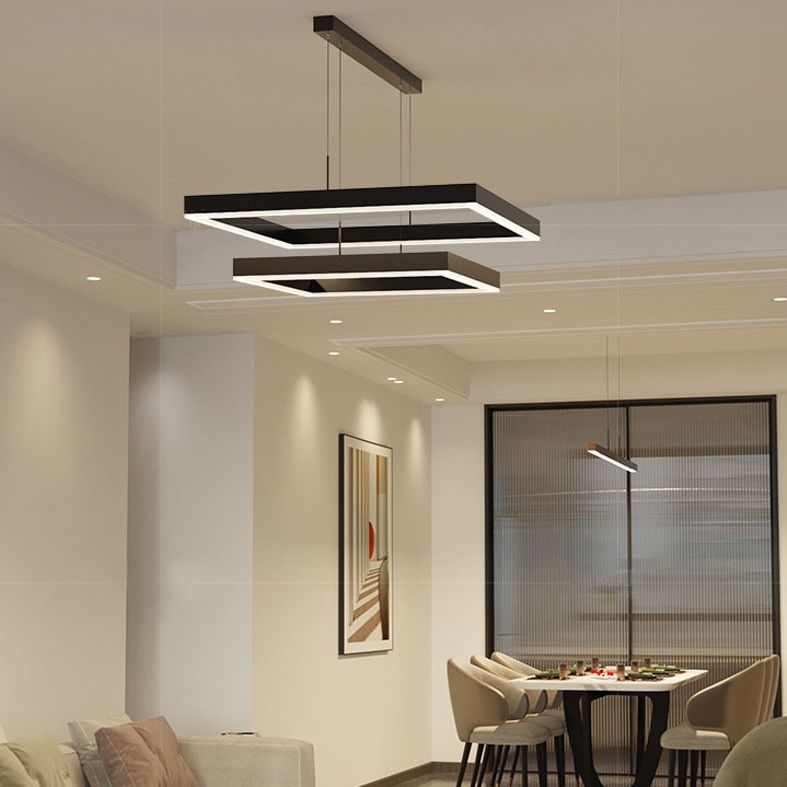 Metal Squares Chandelier Light Fixture Minimalist LED Pendant Lighting Fixture in Black