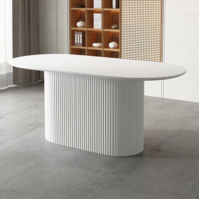 Oval Sintered Stone Dining Table Modern Home Dining Table with Wood Pedestal Base