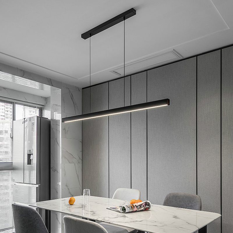 Black Metal Island Lighting Fixtures Modern 1-Light Linear Restaurant LED Suspension Lamp