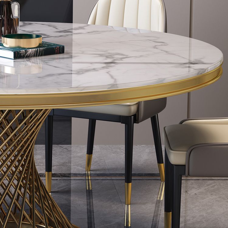 Marble Dining Table Single Pedestal Base Luxury Style Round Table for Dining Room