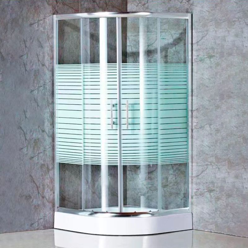 Silver Rounded Shower Stall Clear Tempered Glass Shower Stall with Door Handles