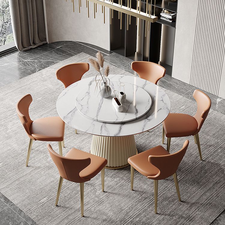 Metal Contemporary Round Dining Table Marble Top Table for Dining Room
