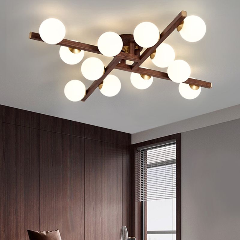 Modern Simple Ceiling Lamp Wooden Ball Shape Shade Ceiling Light for Living Room