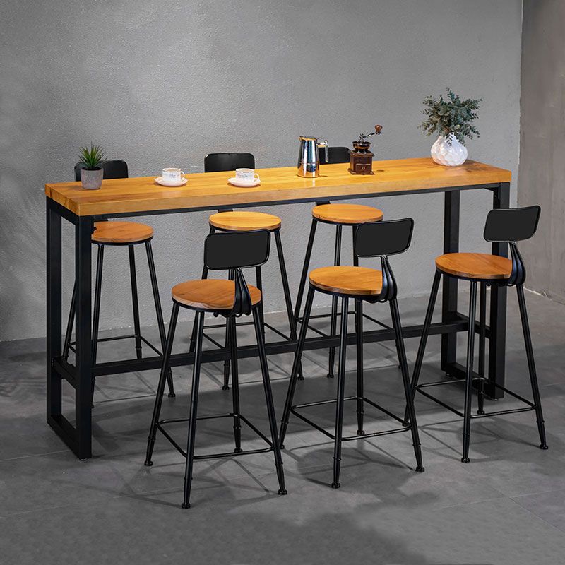 1/4/7/9 Pieces Industrial Iron Bar Table Set Rectangle Pine Wood Bistro Set with Footrest
