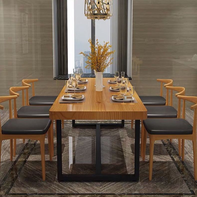 Industrial Rectangle Dining Table Set 1/2/5/6/7 Pieces Natural Solid Wood Dinette Set