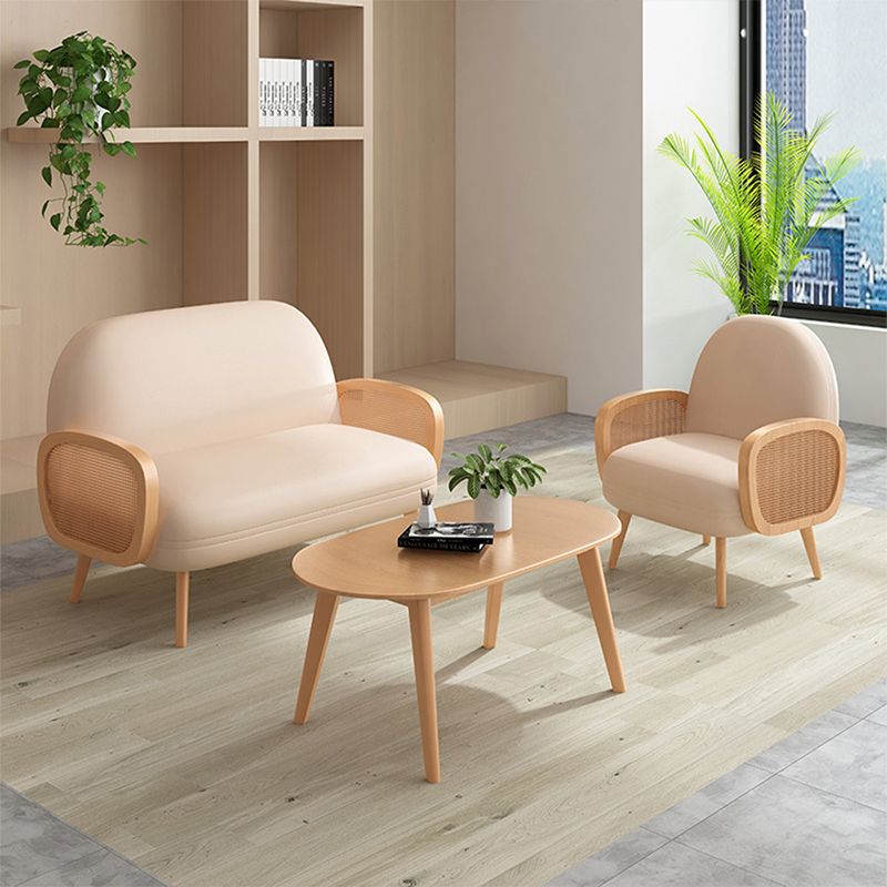 Faux Leather Scandinavian Curved Sofa with Tight Back for Apartment