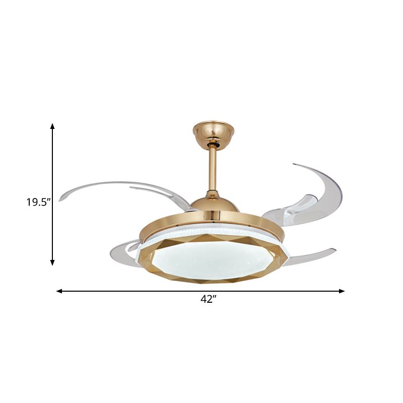 Cirkelvormige slaapkamer hangende ventilatorverlichting eenvoud acryl led gold semi spoelmontage licht met 8 heldere messen, 42 "breedte
