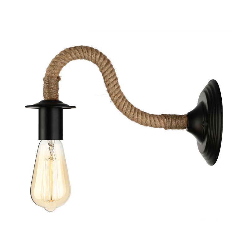 Black Finish 1 Head Wall Mount Light Industrial Roped Gooseneck Arm/Circle Wall Lighting for Balcony