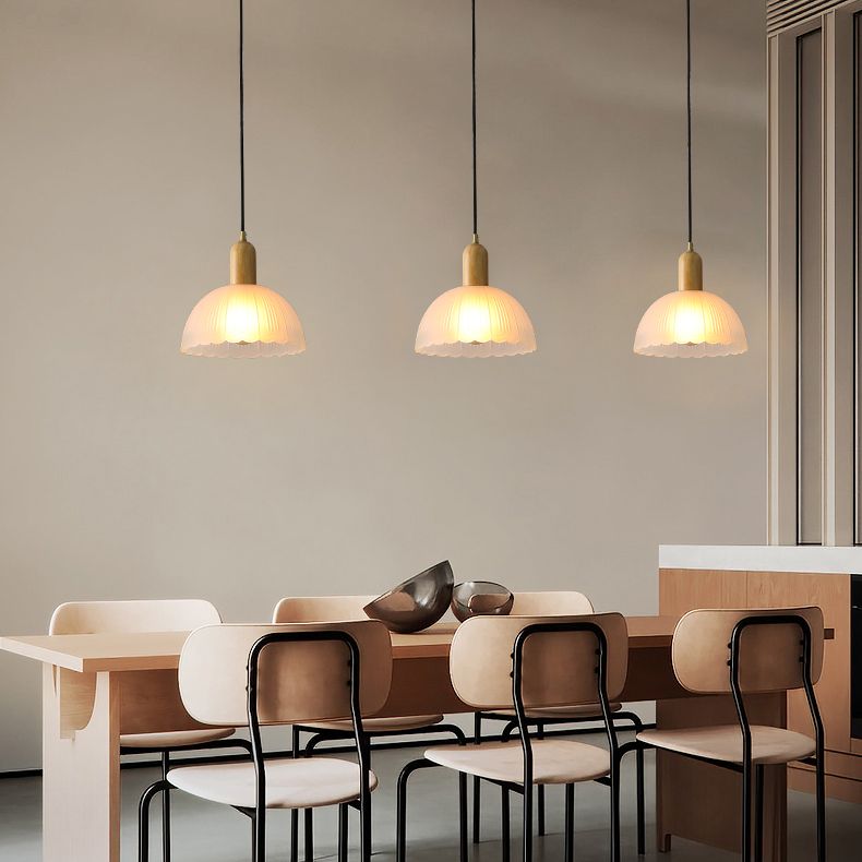 Witte koepelvormige hanglamp plafondlicht minimalistische stijl houten hanglamp lamp