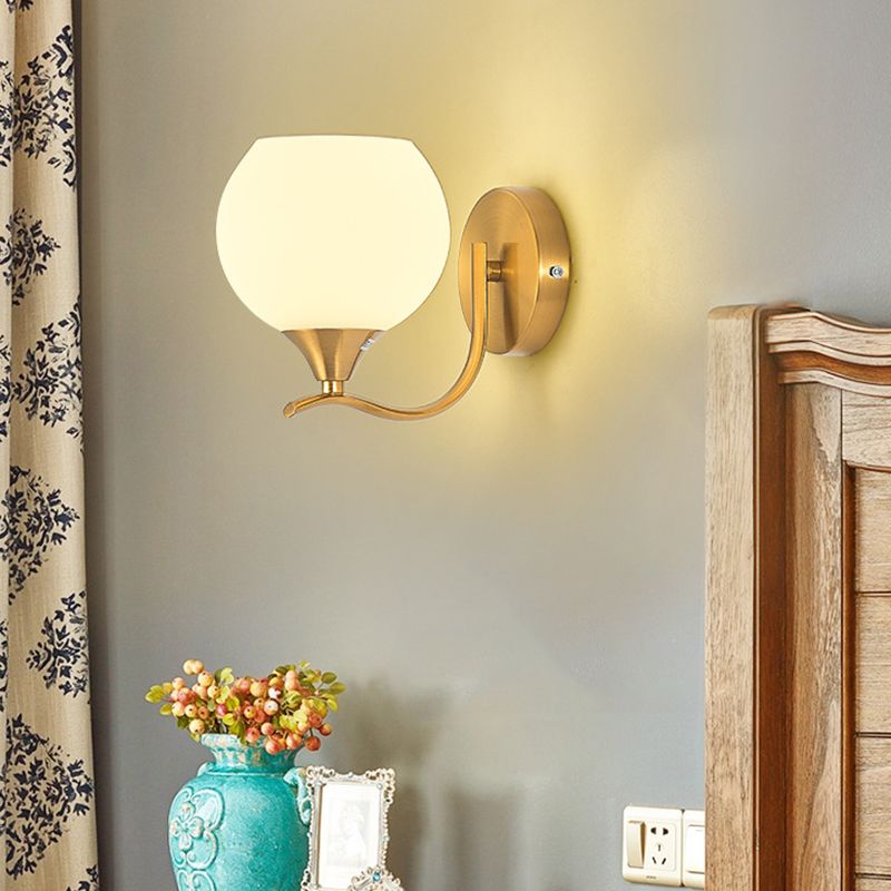 Modern Metal Wall Sconce Dome Shape Vanity Lamp with Glass Shade for Bathroom