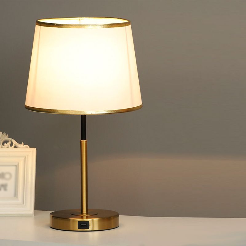 Gold Metal Table Light Modern 1-Light Bedroom Nightstand Lamp with Bucket Fabric Shade