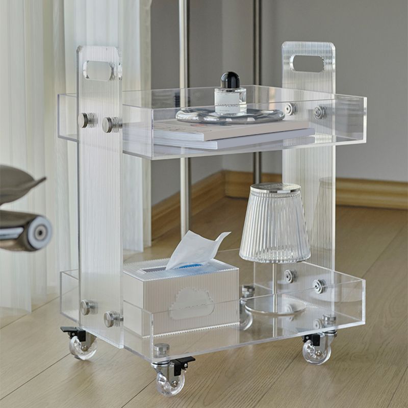 Modern Plastic Rectangular End Table Double Tier Corner Table with Storage