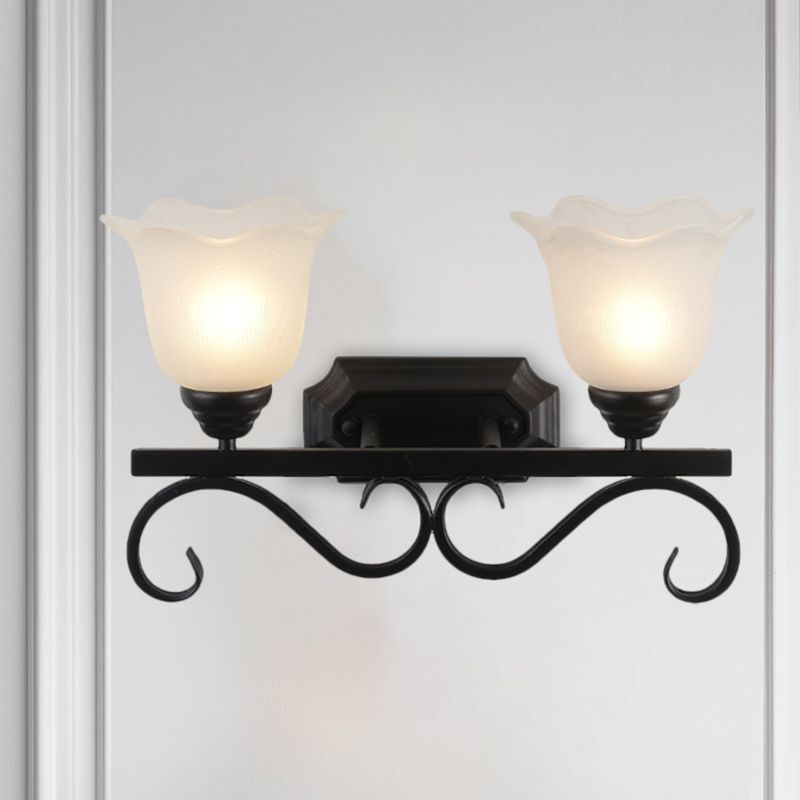 Frosted Glass Black Sconce Light Blossom Single Head Cottage Wall Lighting Idea for Guest Room