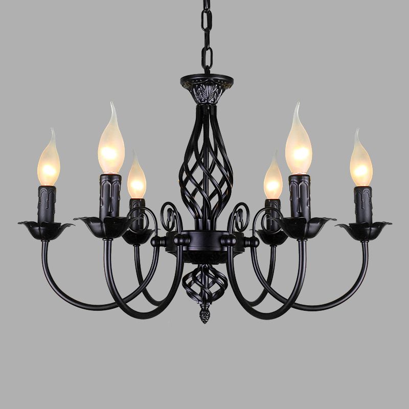 Black/White Swooping Arm Chandelier Lamp Traditional Metal 3/4/5 Lights Living Room Hanging Light