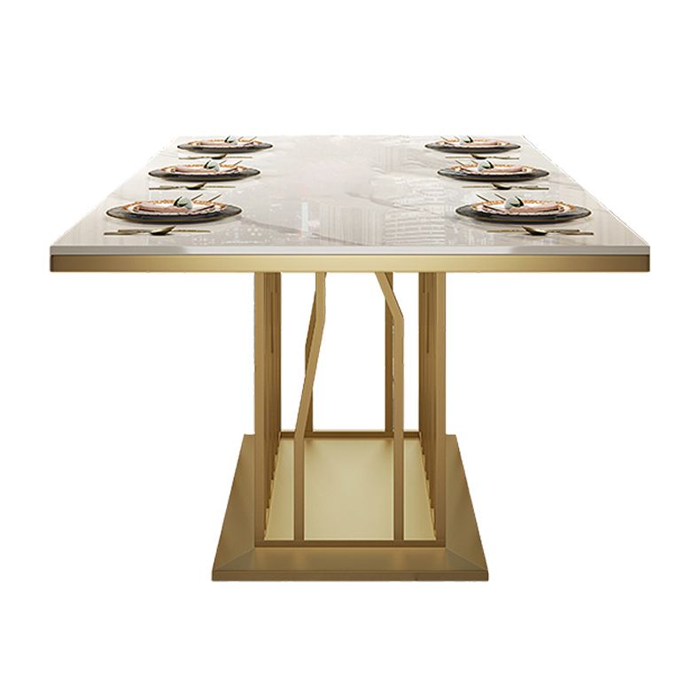 Glam Gesinterde stenen witte eettafel Rechthoekige standaard eettafel met voetstuk