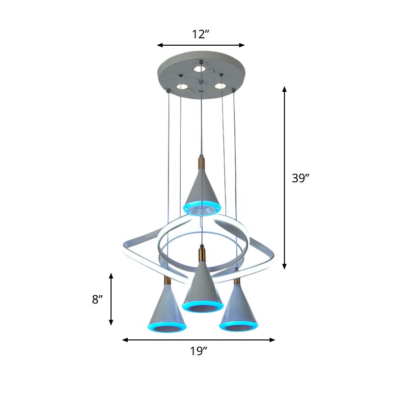 Cone acrylique multiples suspension de plafond de plafond à LED gris moderne 4-Light avec poutre à bande