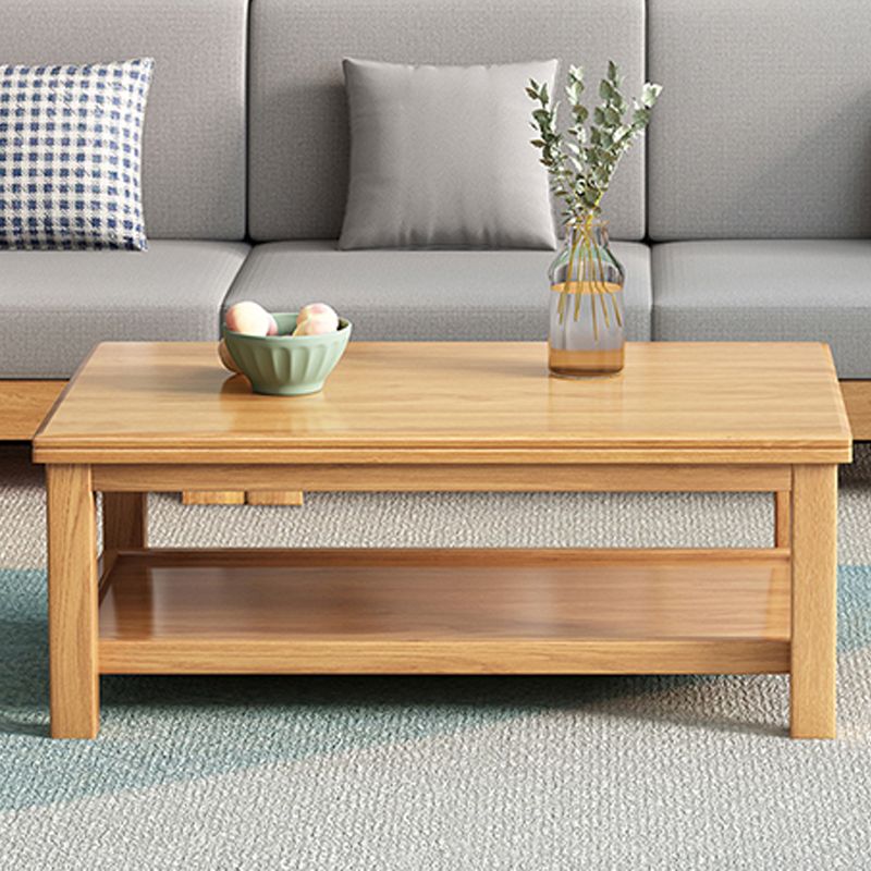 Solid Wood Coffee Table Scandinavian 4 Legs Cocktail Table with Storage Shelf