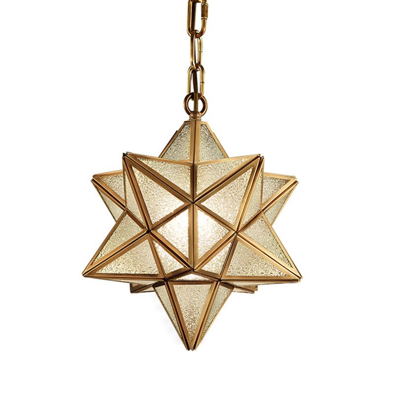 Star Glass Down Lighting Pendant Traditional Brass Hanging Pendant Light for Living Room