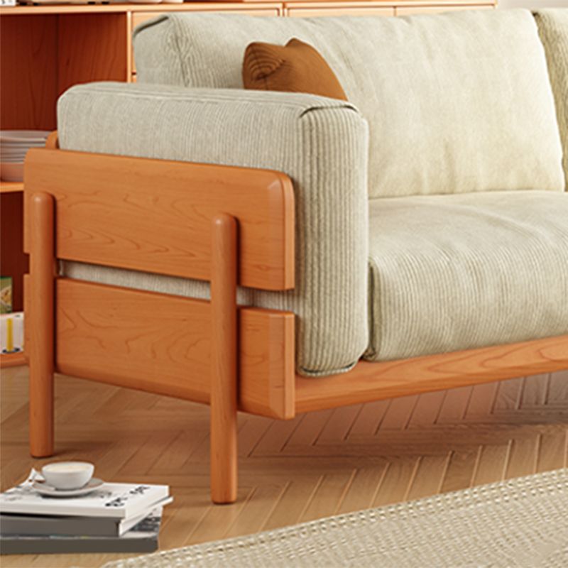 Solid Wood Square Arm Sofa Slipcovered Corduroy Cushions Sofa