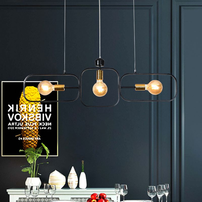 3 Heads Frame Pendant Chandelier Contemporary Metal Suspended Lighting Fixture in Black and Gold
