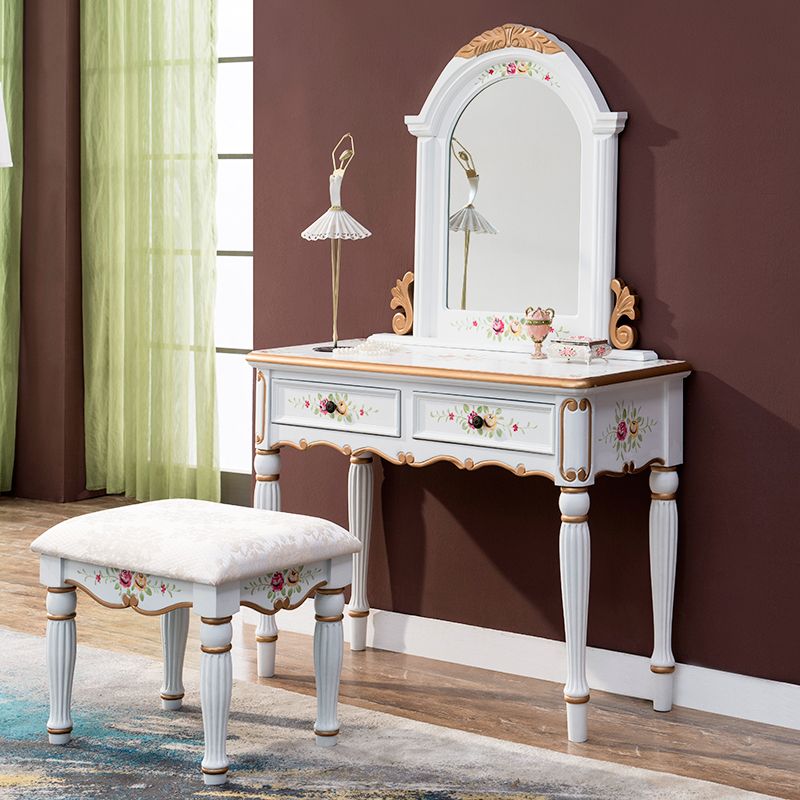Wood Vanity Set 17.71" Wide Make-up Vanity with 2 Storage Drawers and Stool