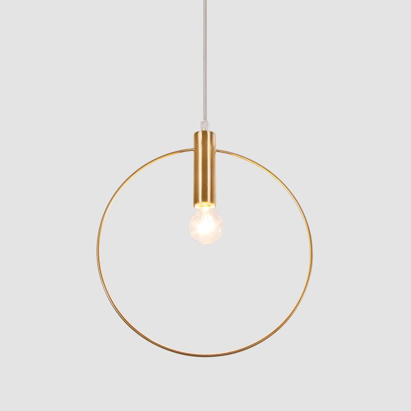 Simple Tube Down Lighting Metallic 1 Light Bedroom Suspension Lamp in Gold with Ring