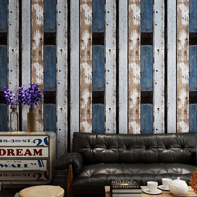 Simple Nostalgic Vertical Wood  and  Inserted Stone Wallpaper, Non-Pasted