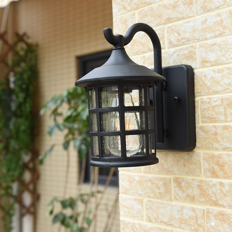 Modern Style Aluminum Wall Light Cage Shape Wall Sconce with Glass for Outdoors