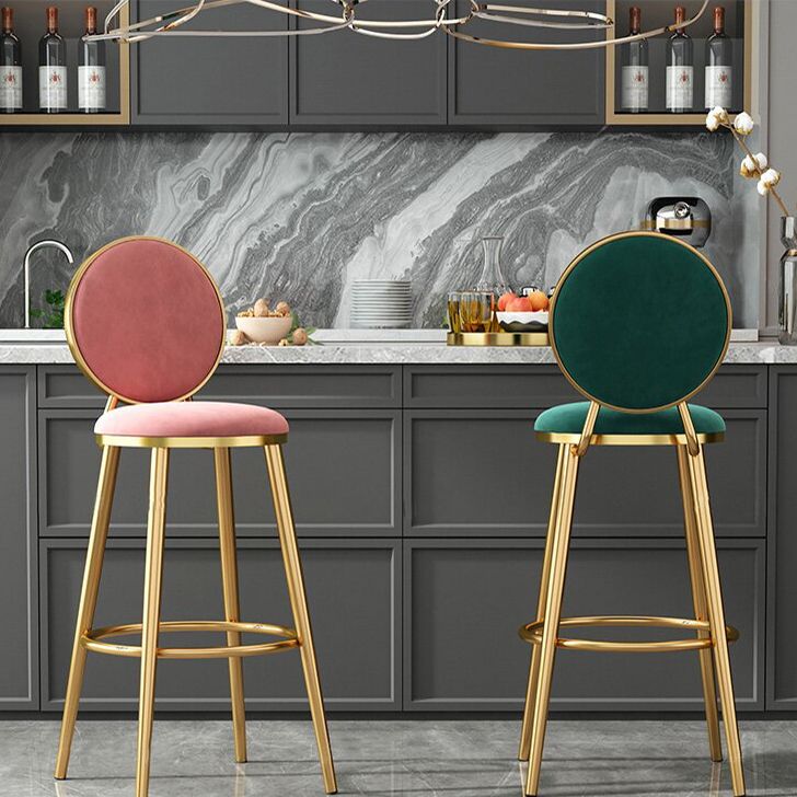 Nordic Armless Backrest Counter Stool Steel Kitchen Bar Stool with Cushion and Pedal