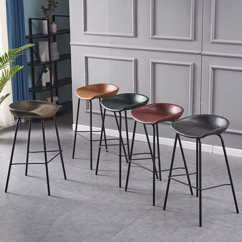 Industrial Style Counter Stool Armless Upholstered Bar Stool with Metal Legs