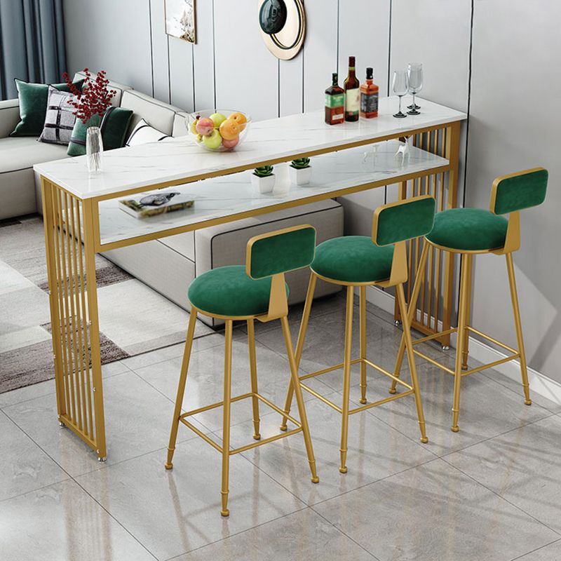 Modern White Artificial Wood Counter Table Rectangle Bar Table with Golden Legs