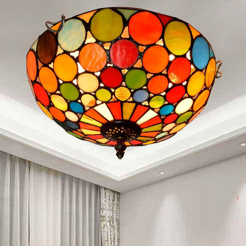 Plafonnier traditionnel à abat-jour en forme de bol, luminaire d'art en verre teinté