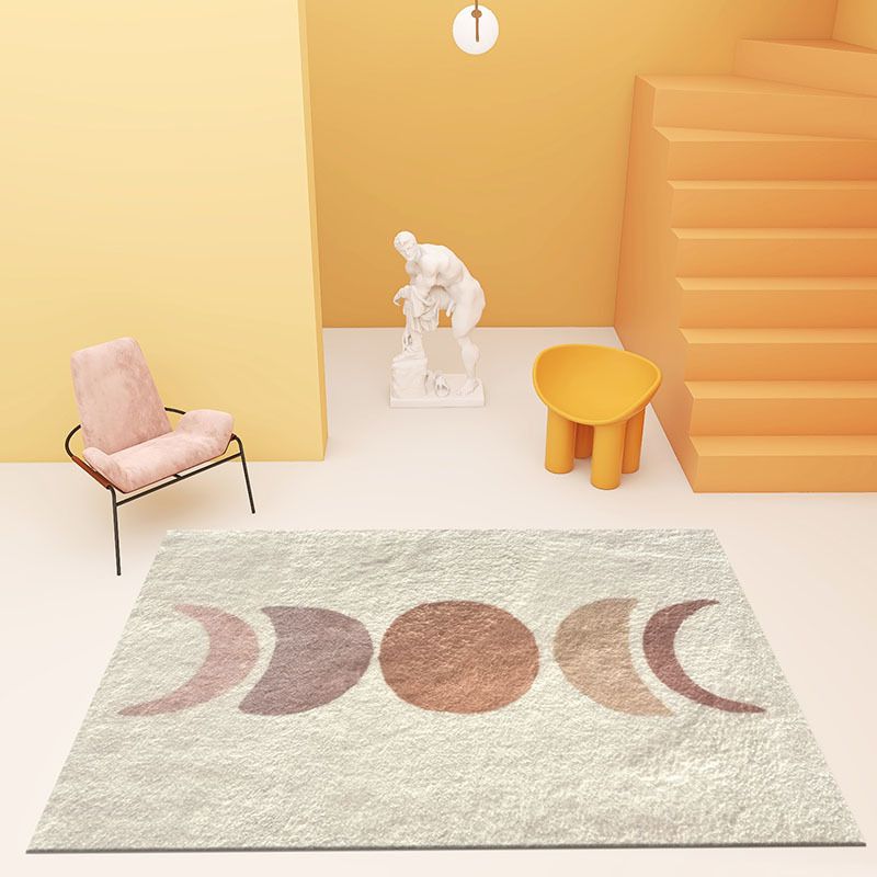 Beige Modern Rug Polyester Circle Rug Non-Slip Backing Rug for Home Decoration