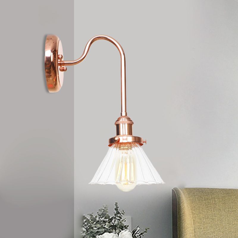 1 Light Cone Sconce Light Vintage Clear/Amber Glass Wall Lighting Fixture for Living Room