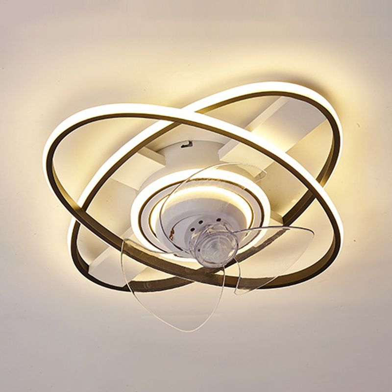 Black Geometry Flush Mount Ceiling Fan Simplicity LED Semi Flush Light