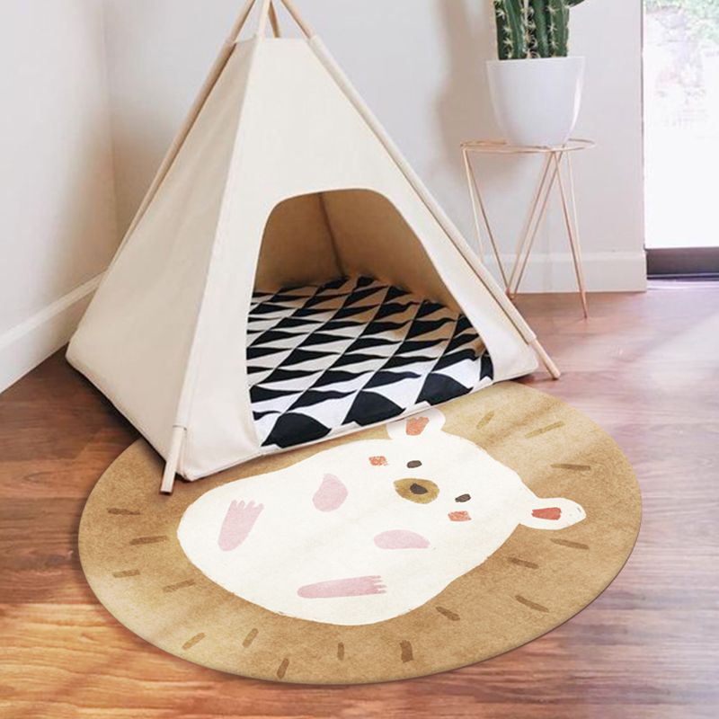 Round Cartoon Rug Modern Polyester Indoor Rug Stain Resistant Washable Area Carpet for Home Decor