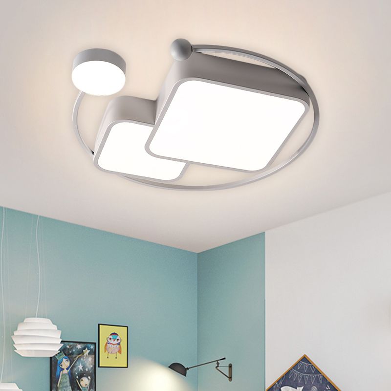 Cubic and Ring Metal Flushmount Simplicity LED White Ceiling Mounted Fixture in Warm/White/3 Color Light