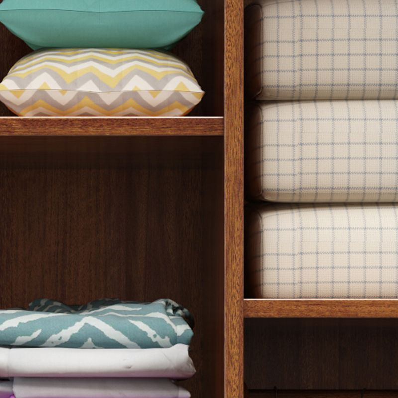 Brown Walnut Solid Wood Wardrobe Traditional Freestanding Wardrobe Armoire