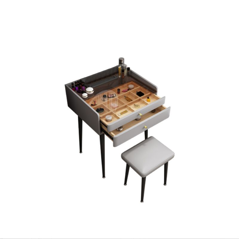 Modern Glass Top Makeup Vanity Table in Gray with Storage Drawers